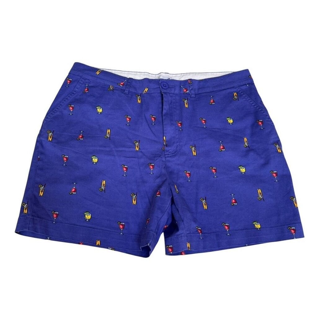 Caribbean Joe Cocktail Print Chino Shorts Blue/purple Stretch Cotton size 12